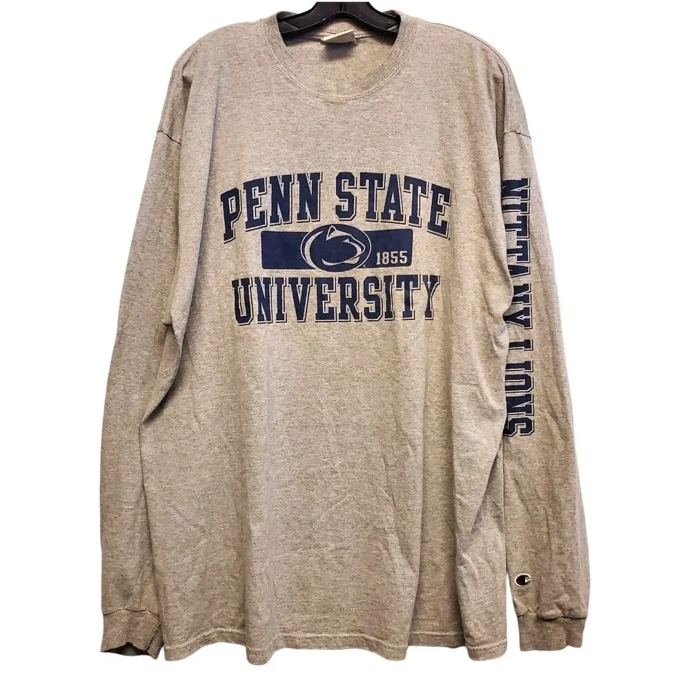 PENN STATE NITTANY LIONS Shirt Mens XXL Gray Spell Out CHAMPION College Football